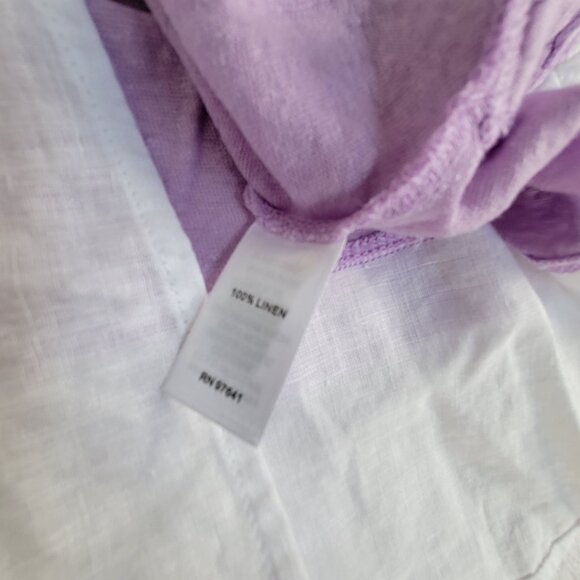 J. Jill Love Linen Womens Lilac White 3/4 Sleeve Top Small Petite Side-Button - Picture 4 of 8